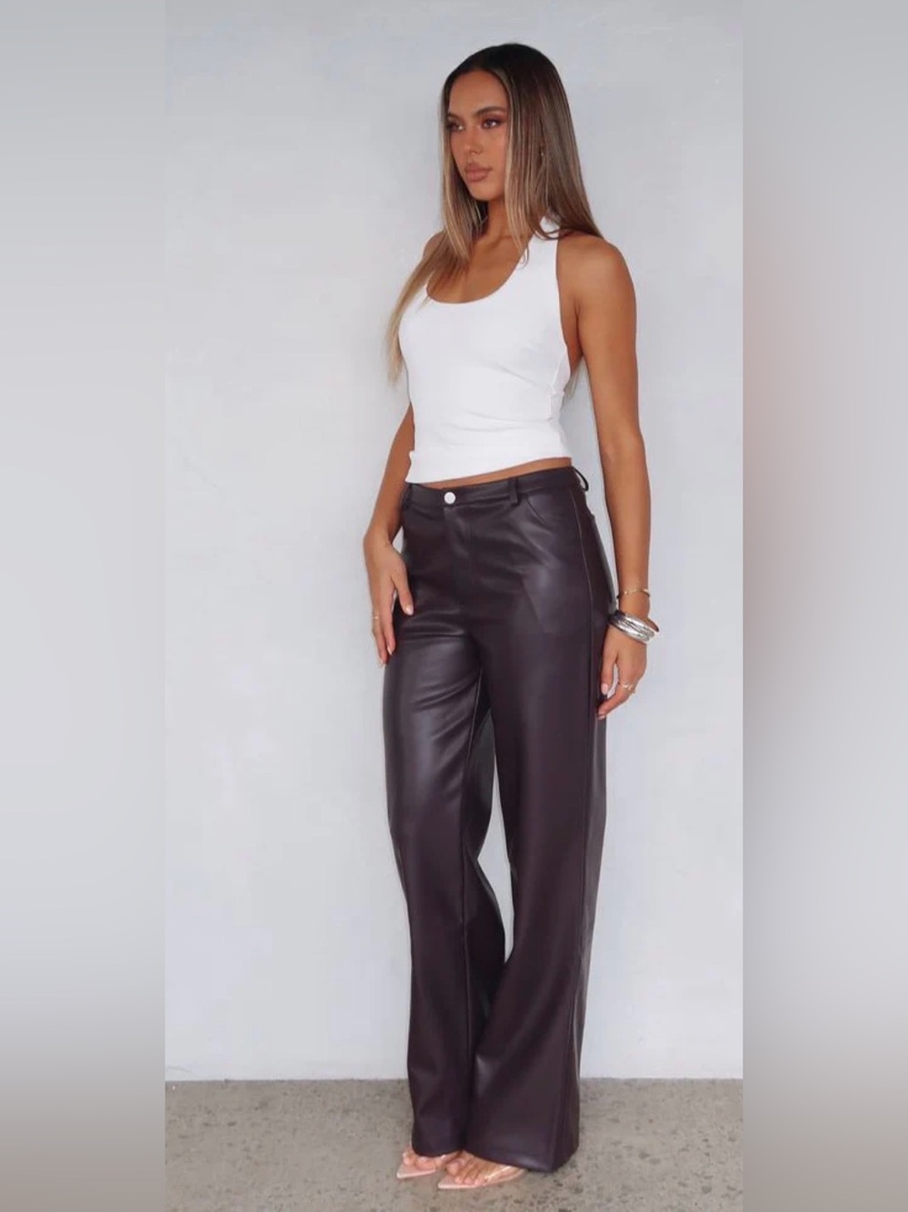 NWT White Fox Boutique Wide Leg Faux Leather Pants - Deep Mauve